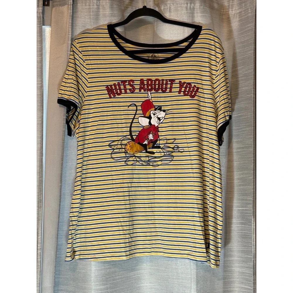 Disney Parks Dumbo Timothy Mouse "Nuts About You" Yellow Blue Striped Shirt 1x